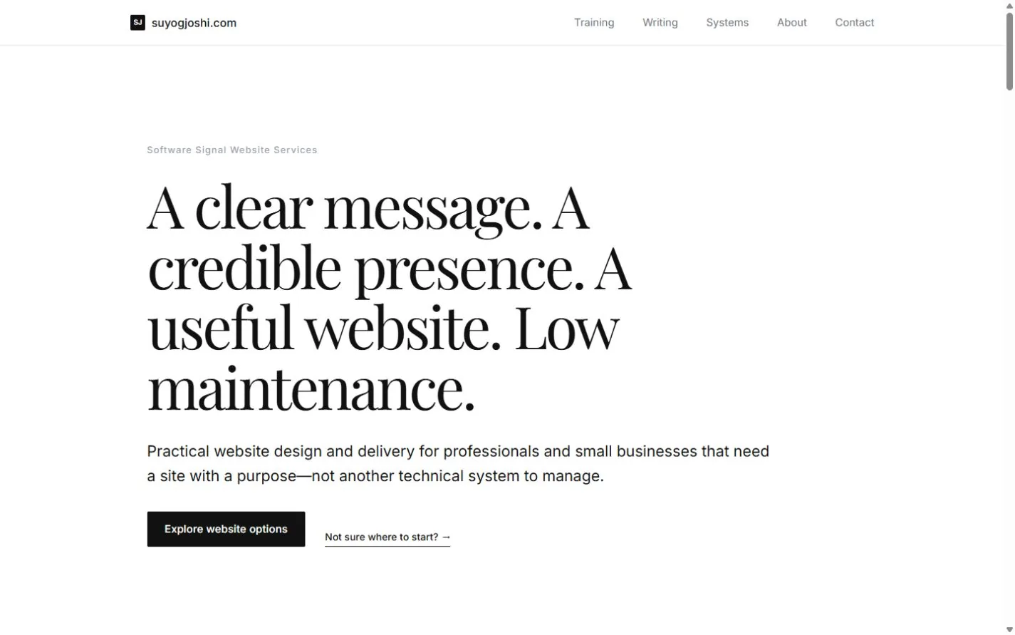 Earlier Software Signal Website Services page with a simpler page hierarchy and navigation before the platform evolution